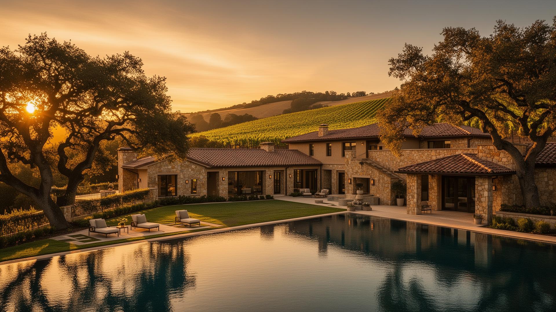 Luxury Northern California estate at golden hour